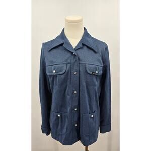 Vintage 1970's Lady Lee Blue Polyester Pearl Snap Button Up Western Shirt